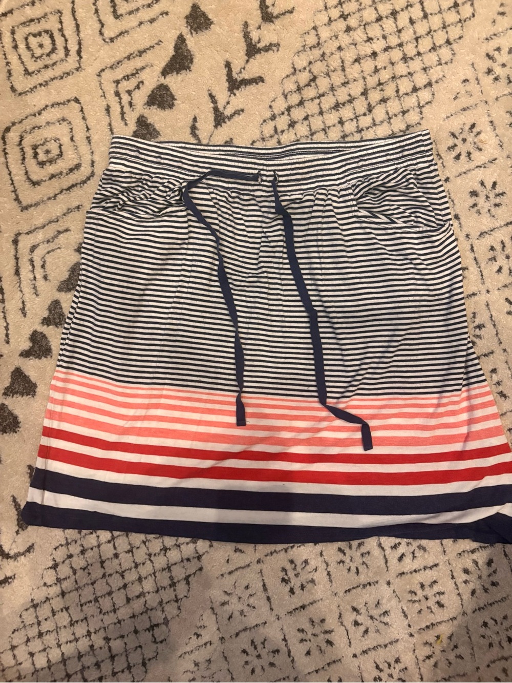Max Studio Navy and Coral Striped Drawstring Mini Skirt